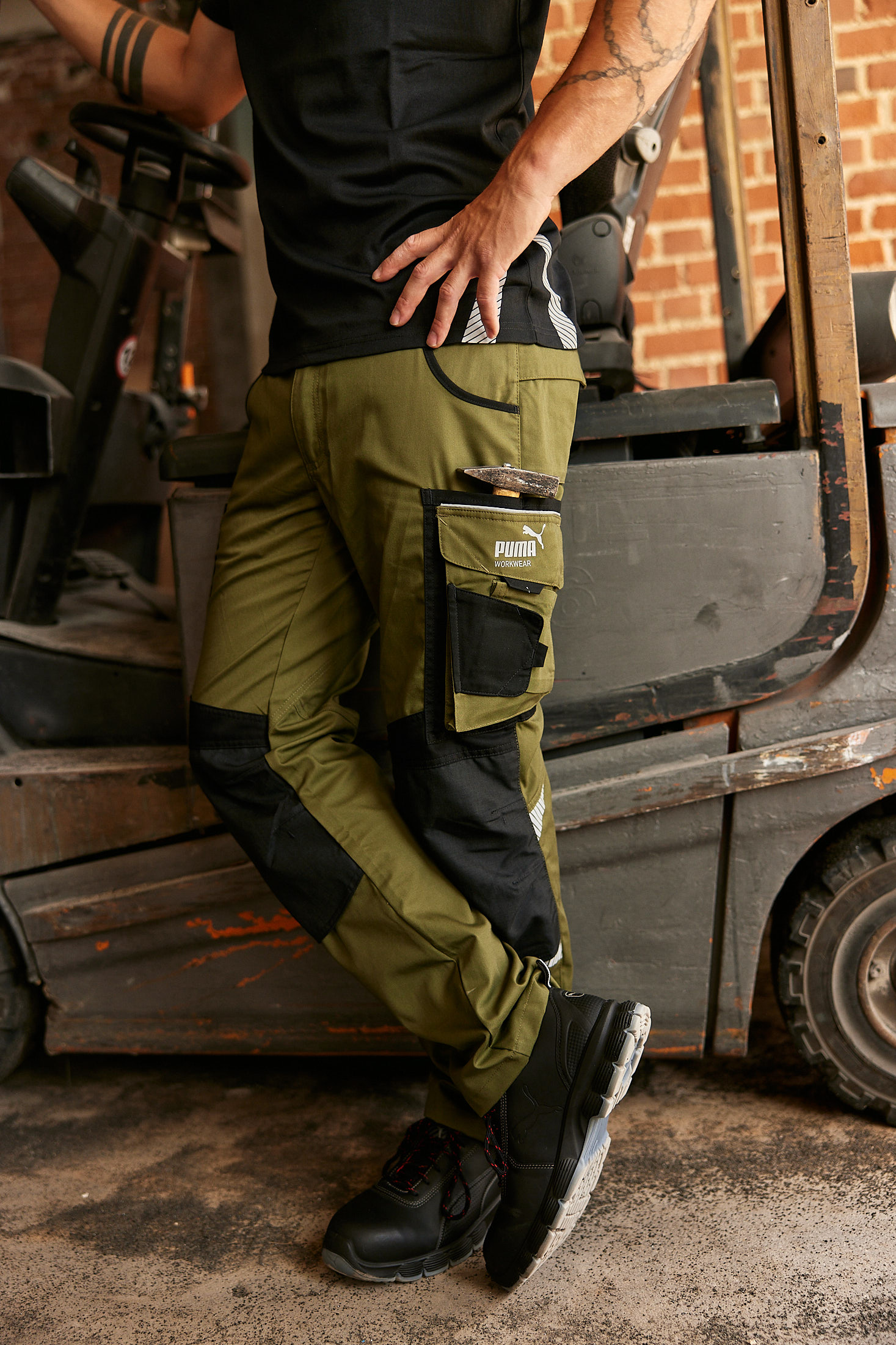 PUMA Workwear Arbeitshse, Cargohose mit Taschen oliv grün